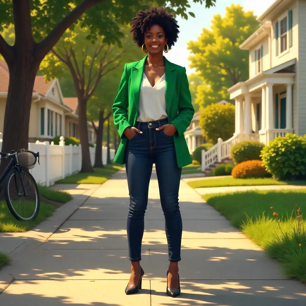 Confident Black Woman in Suburban Dawn (Digital Art)