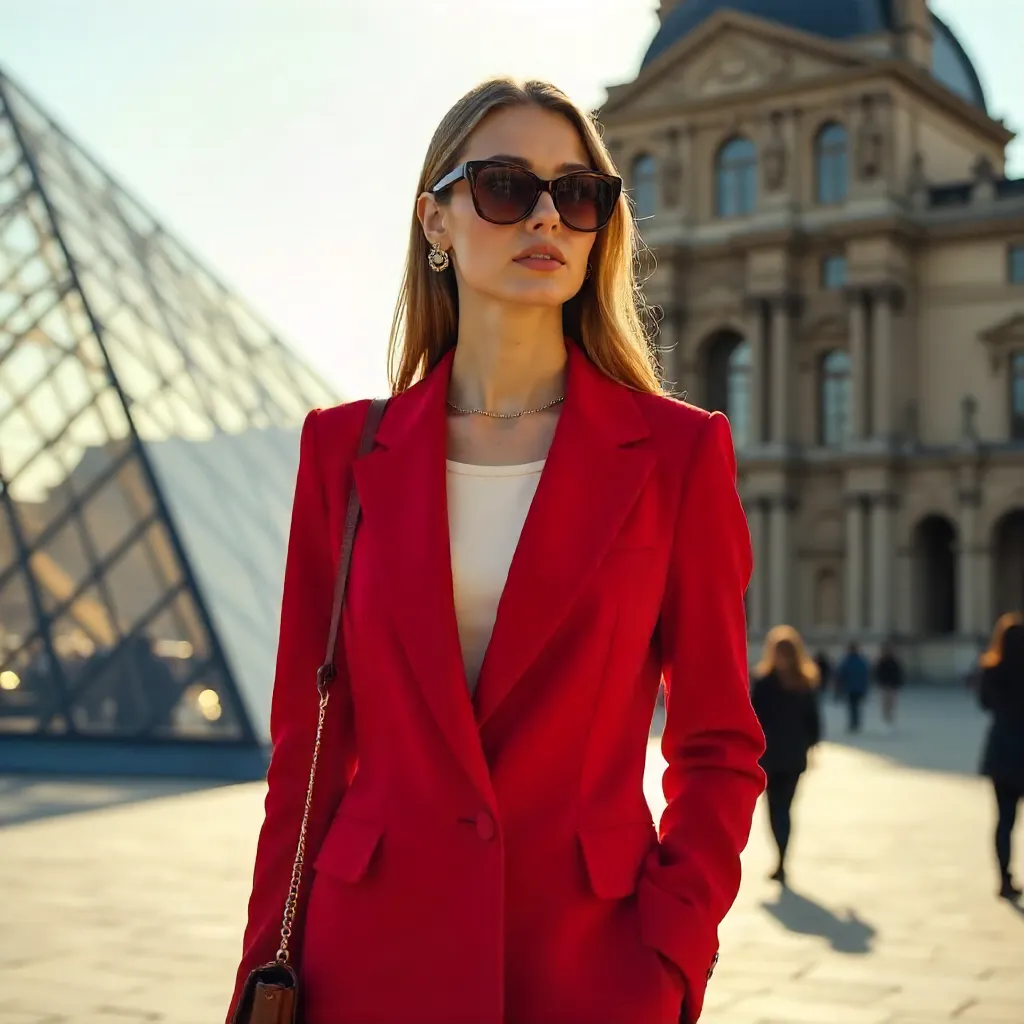 Red Jacket Fashion Portrait at the Louvre