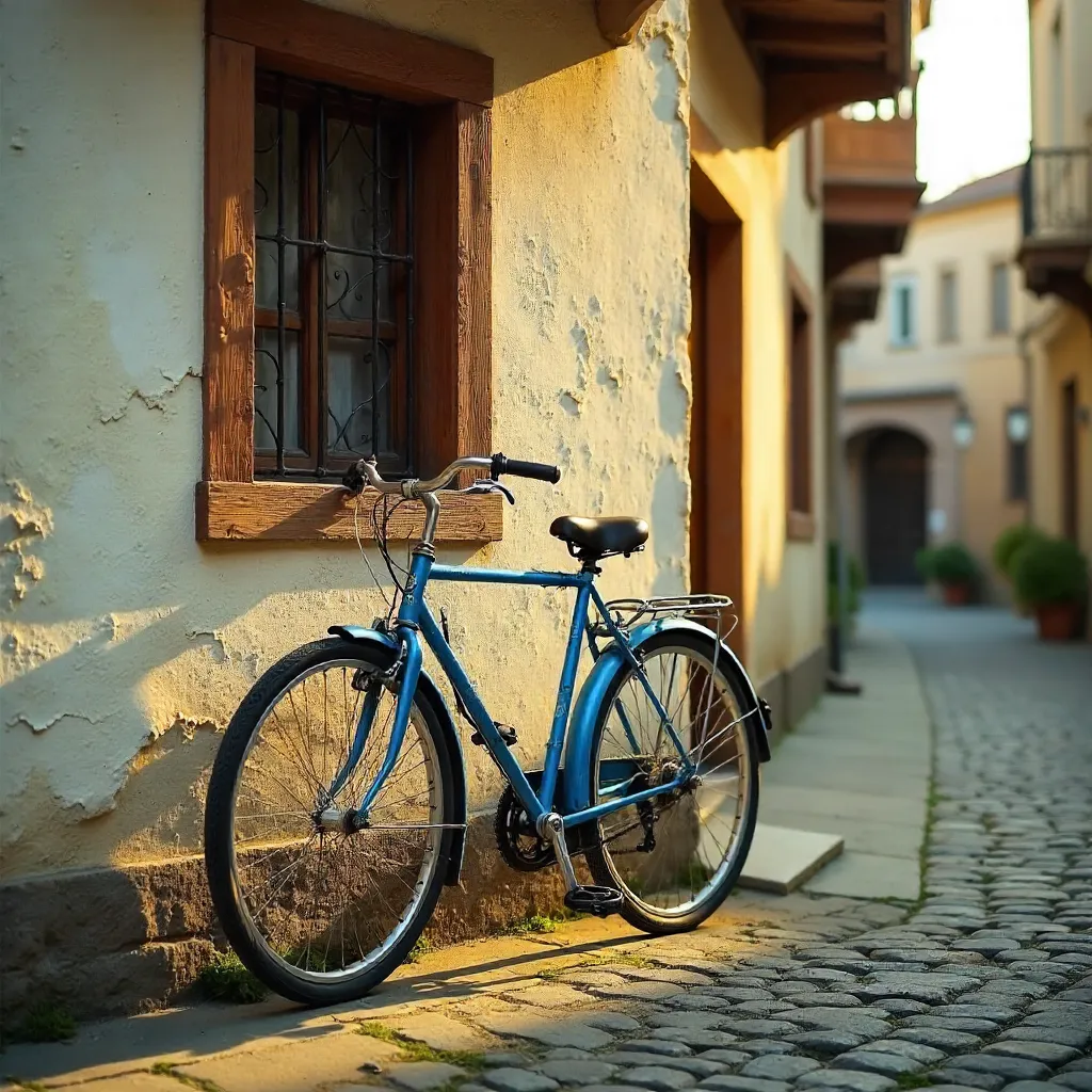 Blue Bicycle Under a Window on a Türkiye Wall