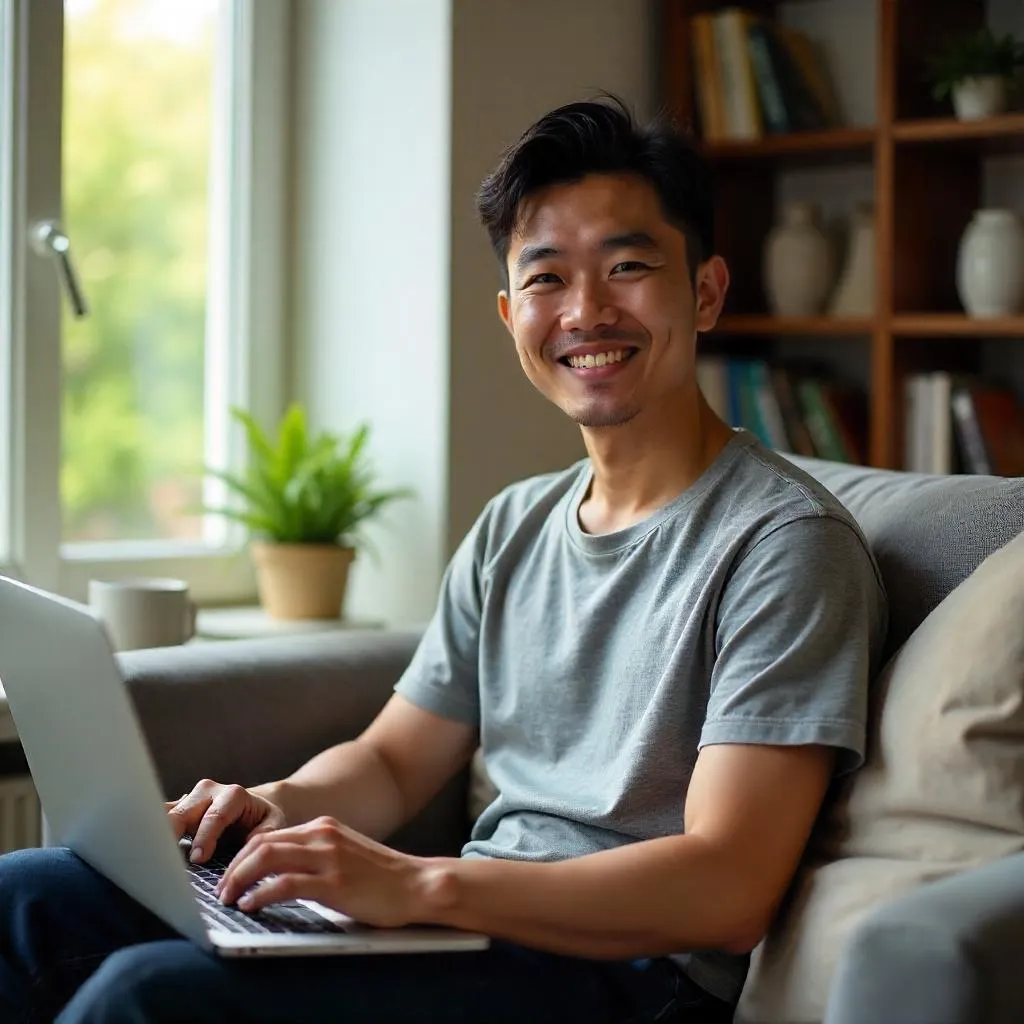Photorealistic Portrait: Young Asian Man at Home