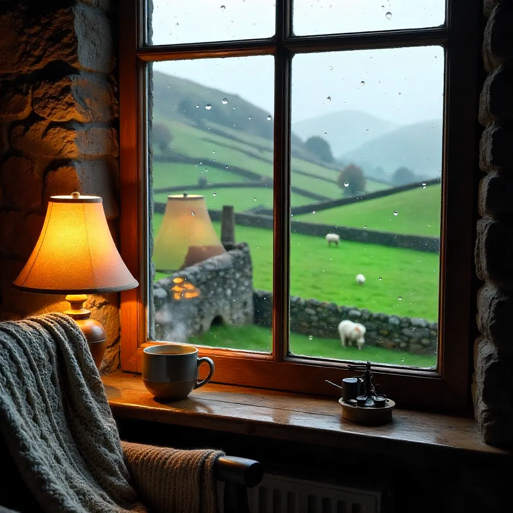 Cozy Welsh Window with Rain and a Cup of Coffee
