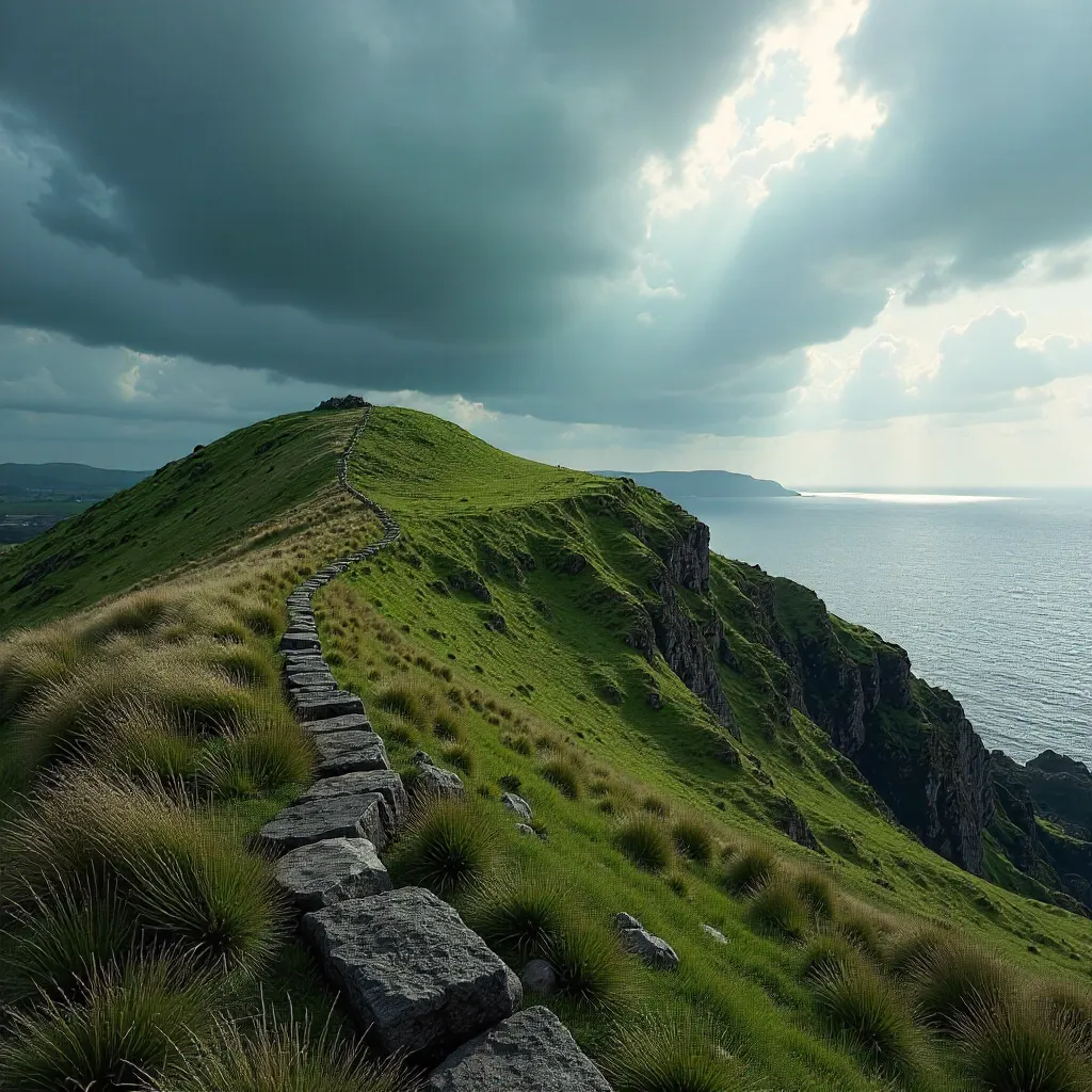Moody Brittany Hillscape under a Dramatic Sky