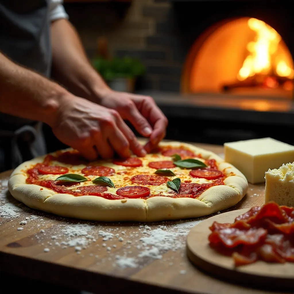 Fresh Pizza Dough Prep with Sauce and Meats