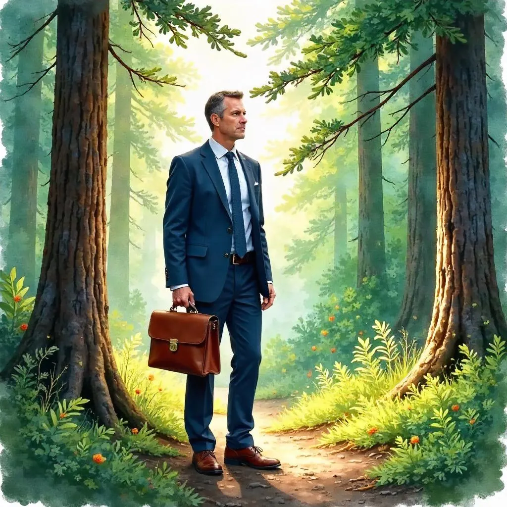 Watercolor Portrait of a Professional Man in a Forest
