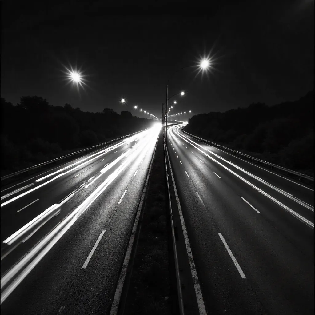 Monochrome Highway Light Trails in Motion