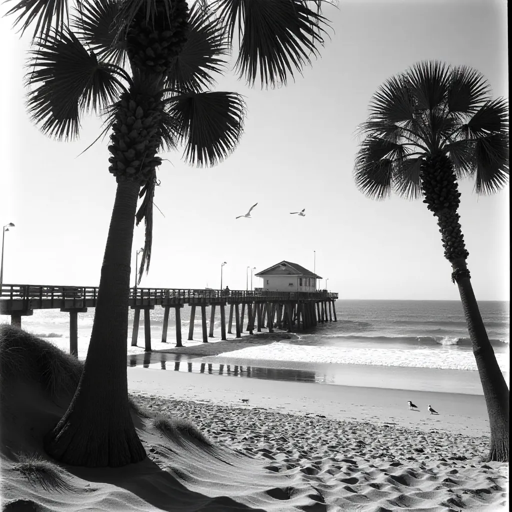 Monochrome Palm Trees by Pismo Beach Pier