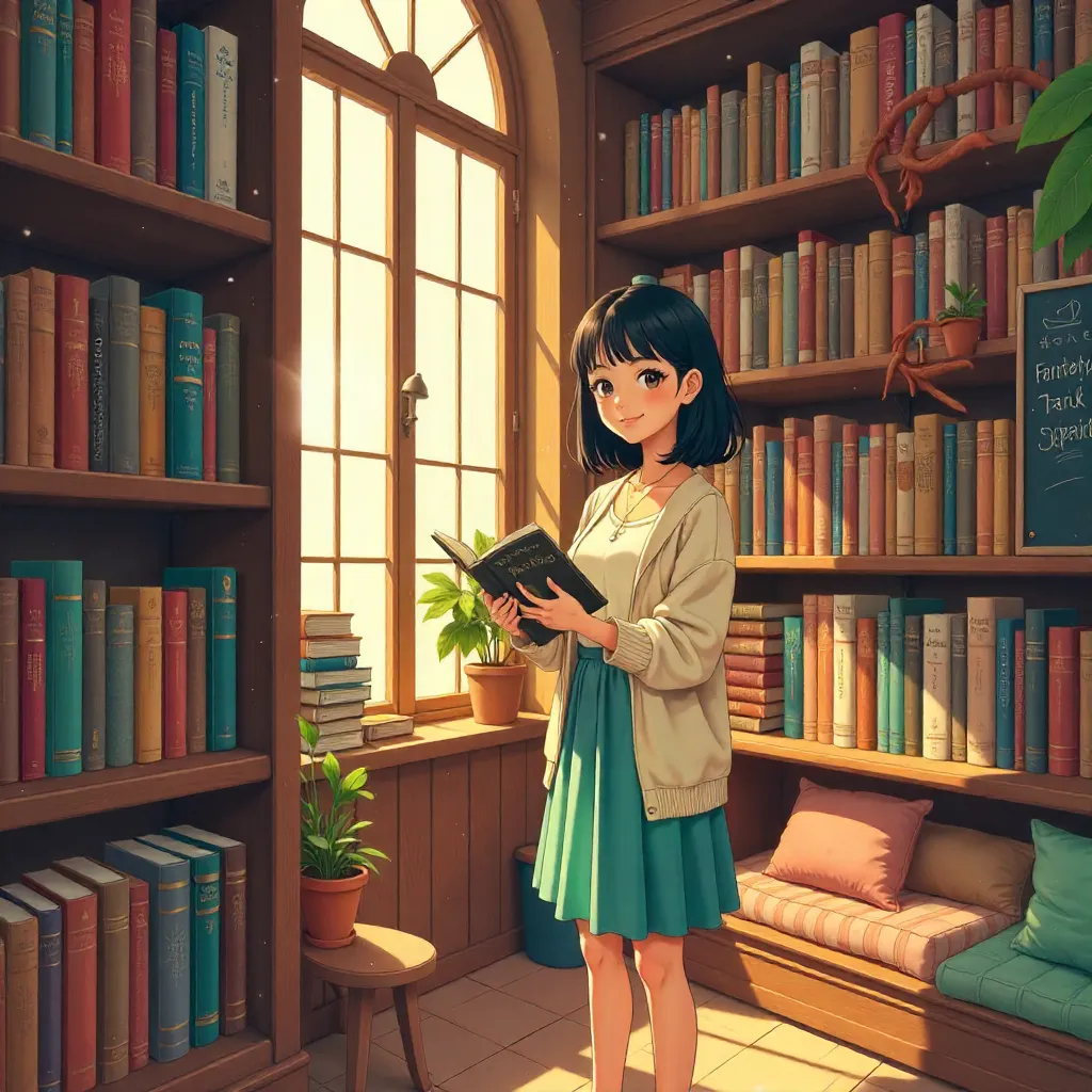 Pastel Light in a Cozy Anime Bookstore