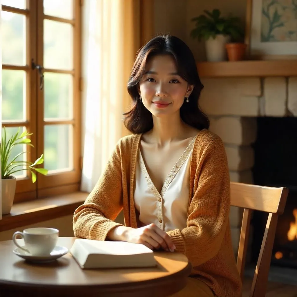 Stylish Asian Woman in a Cozy Cottage - 3D Render