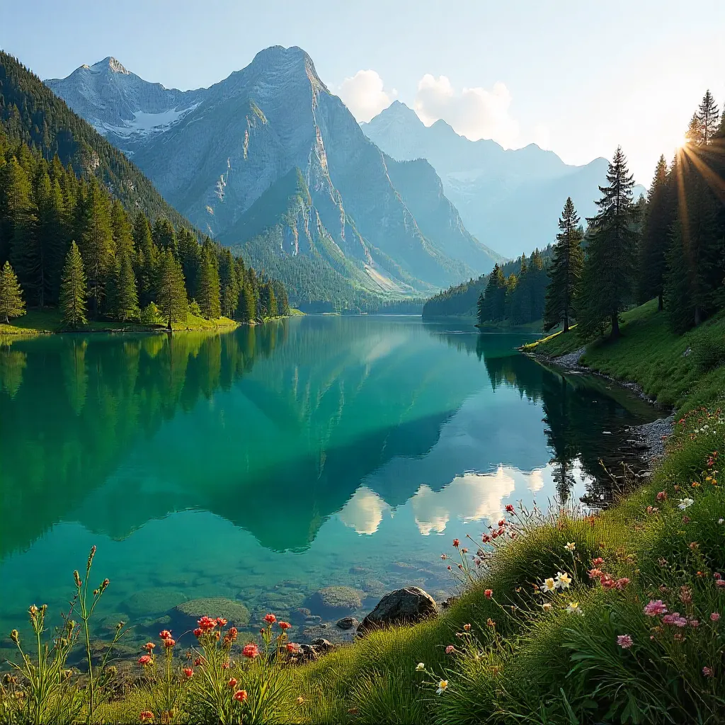 Emerald Grüner See: Alpine Forest Vista