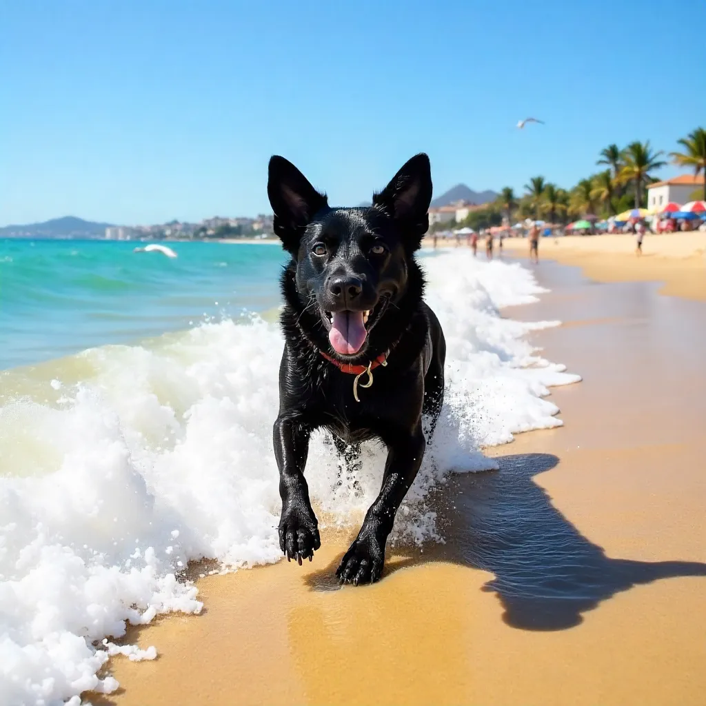 Joyful Black Dog at La Lucila del Mar Beach