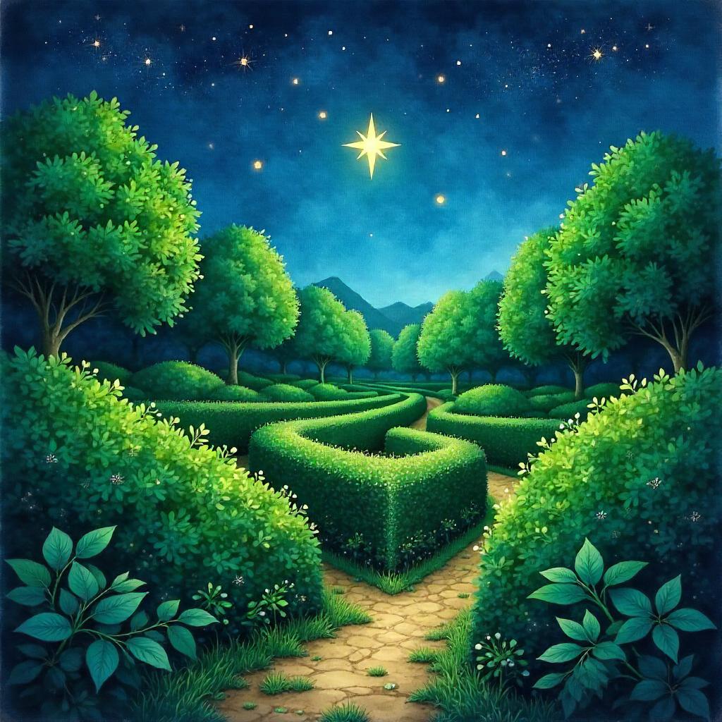 Starry Watercolor in a Hedge Maze