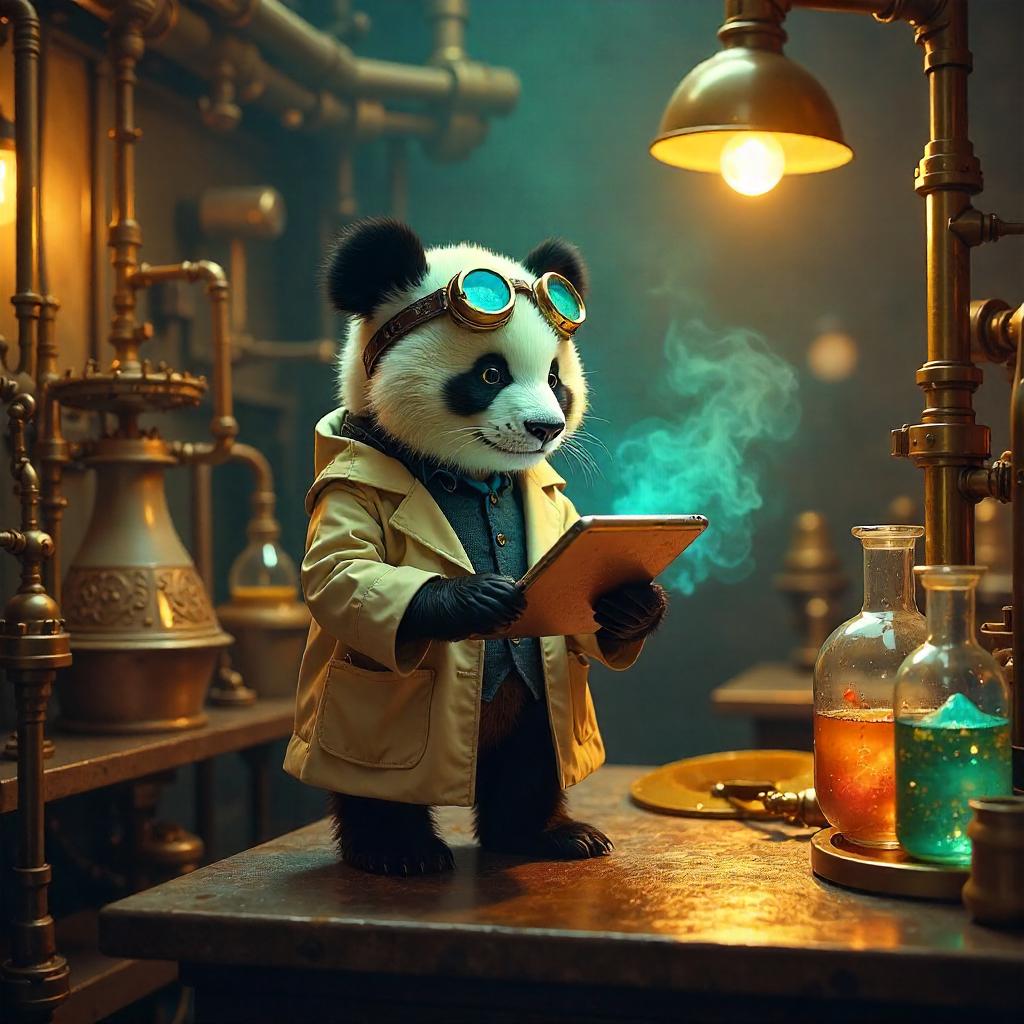 Brass Lab Panda: A Digital Steam-Punk Laboratory Scene
