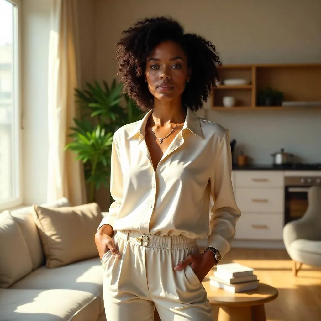 Photorealistic Black Woman in a Modern Apartment