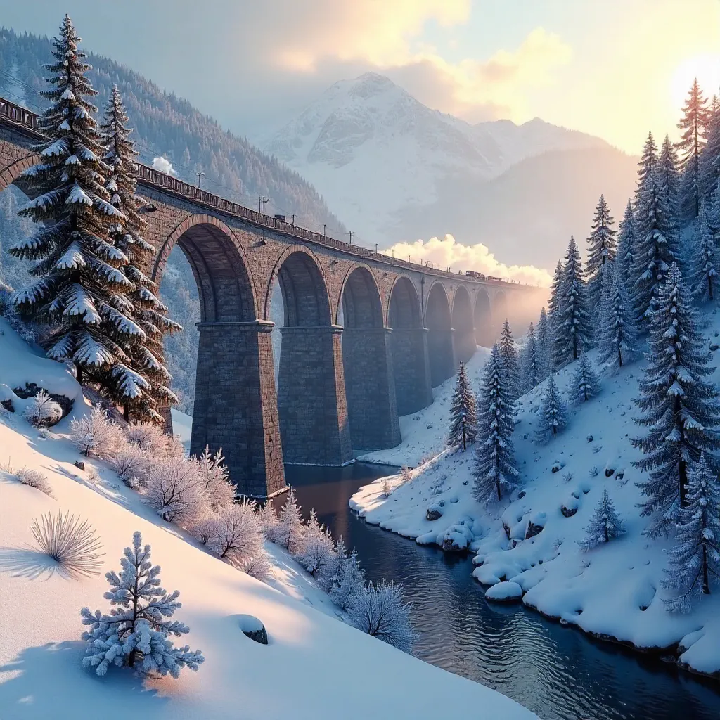 Stunning Winter View of the Semmering Viaduct in Lower Austria