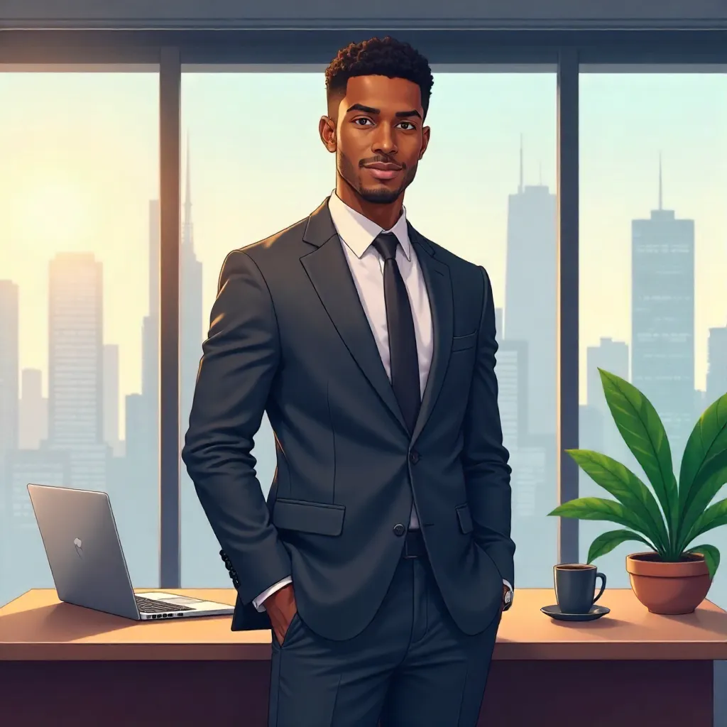 Handsome Black Man in an Anime Office
