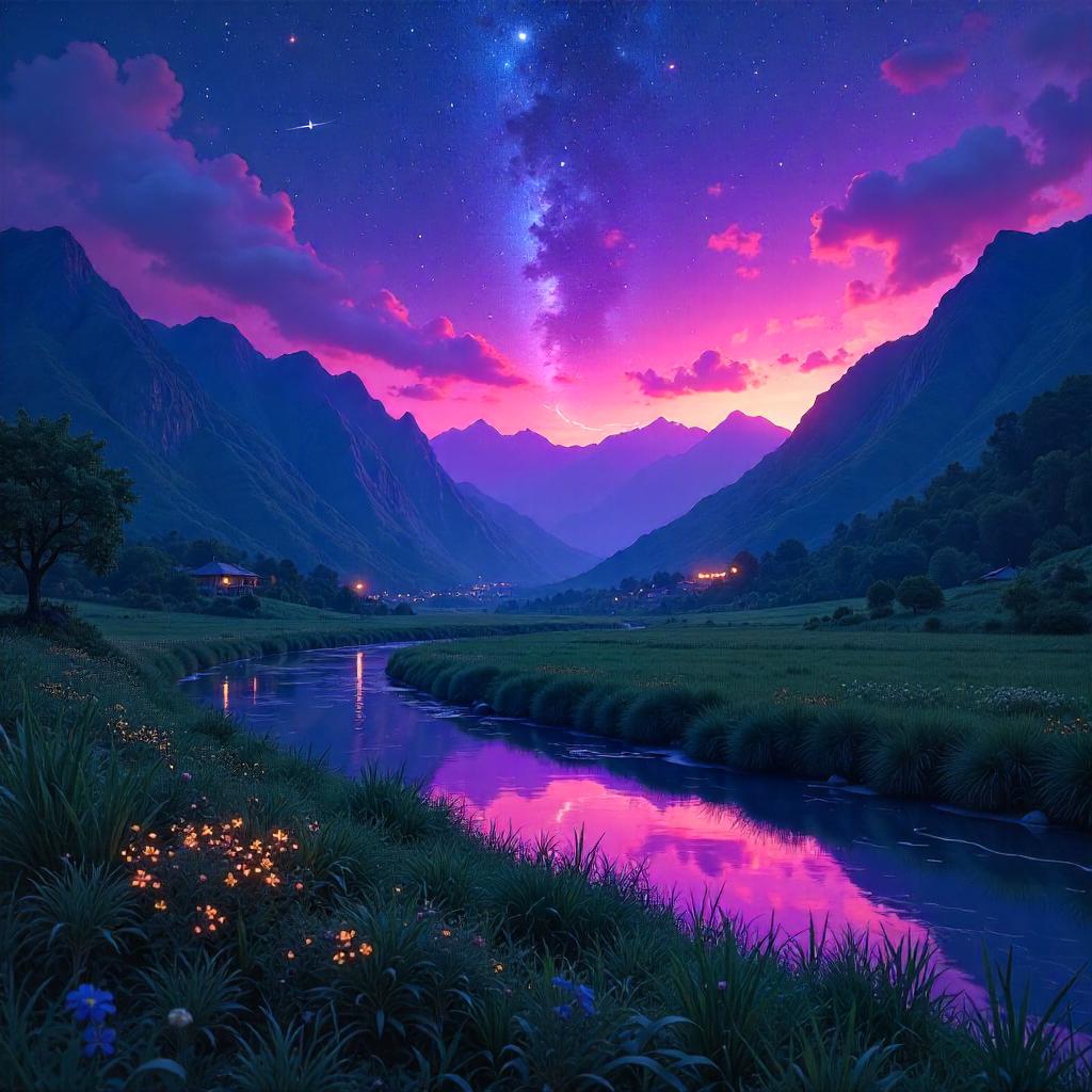Valley in a Meteor Shower: Neon Digital Dream