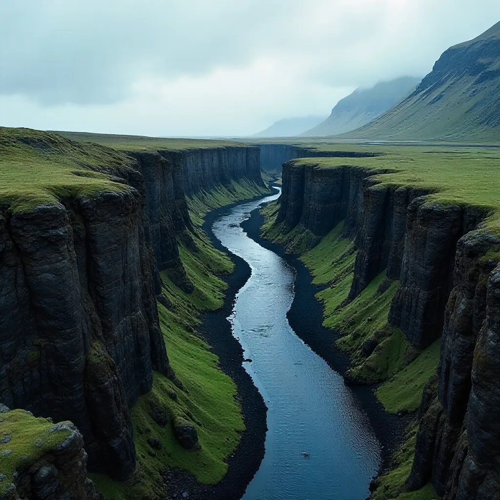 Bleak Beauty: Aerial Icelandic Basalt by a River