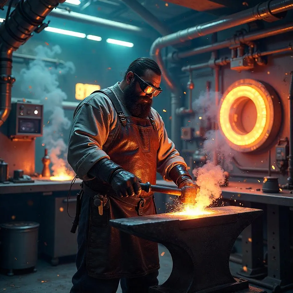 Blacksmith in a Neon Portal Lab