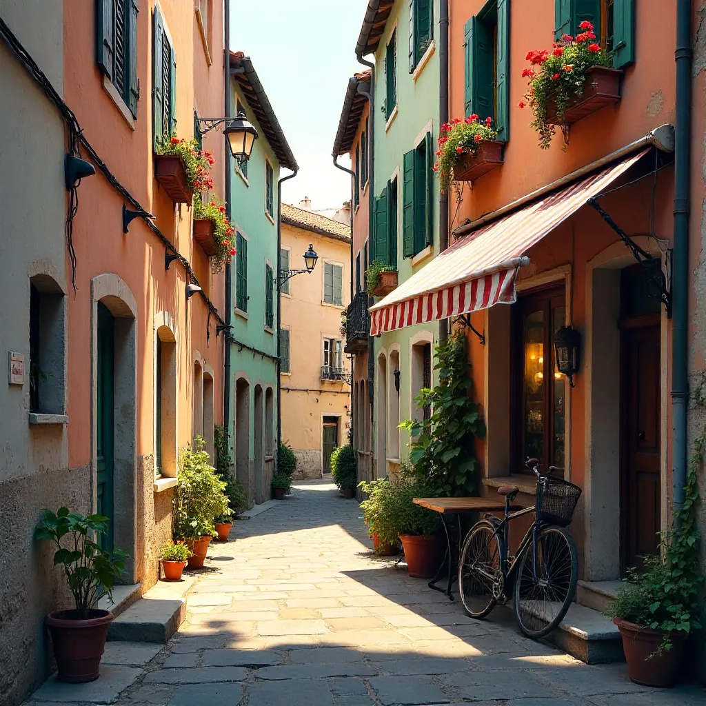 Pastel European Alley with Rustic Charm