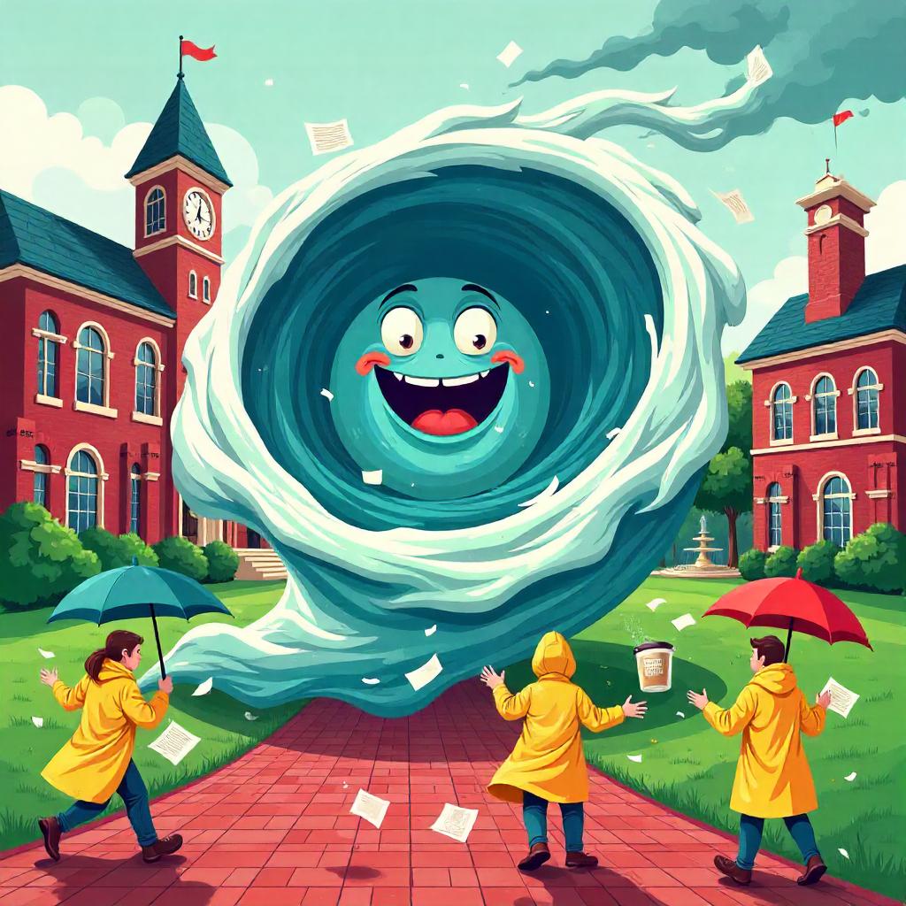 Cartoon Hurricane on a College Campus