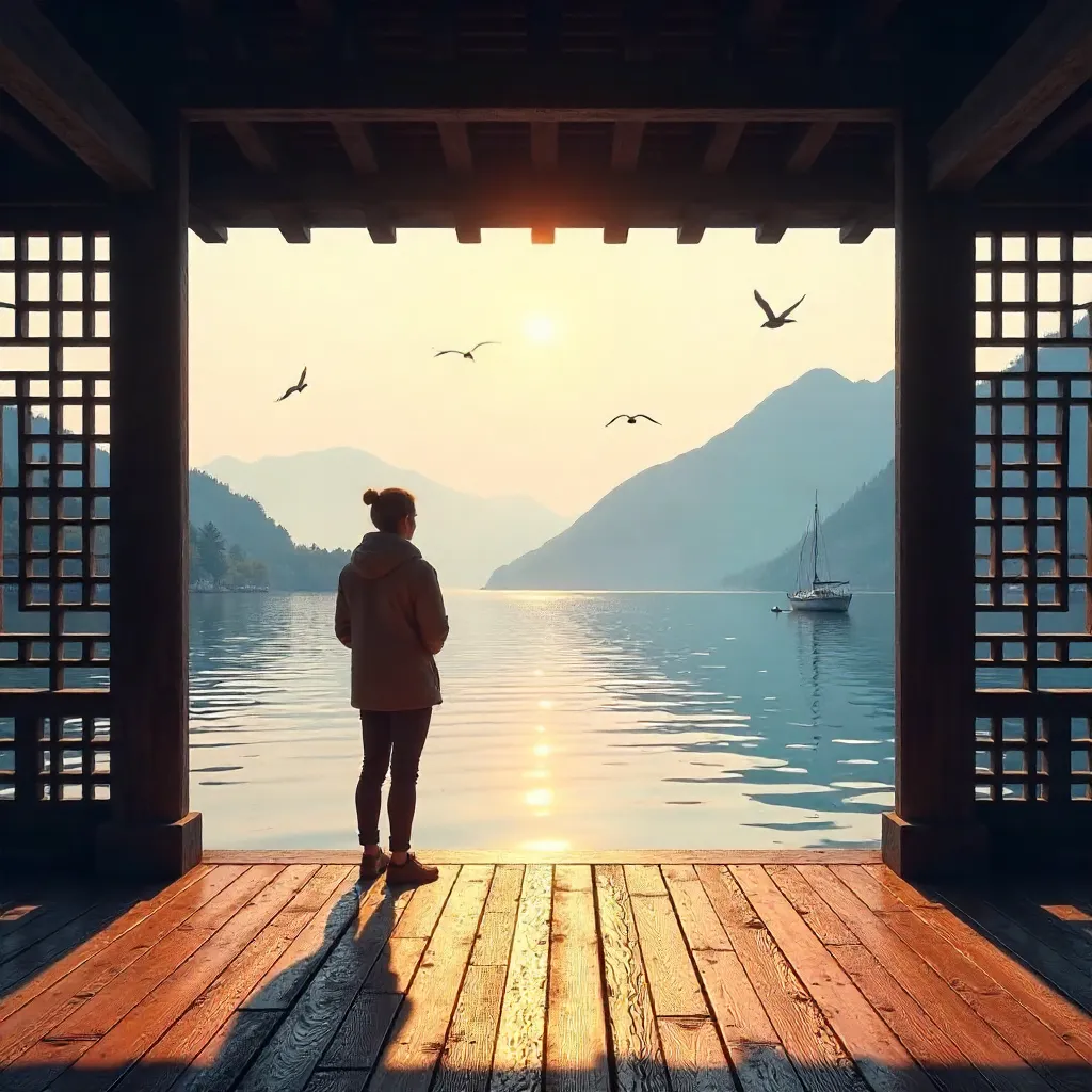 Gazing Toward Waterfront and Distant Mountains