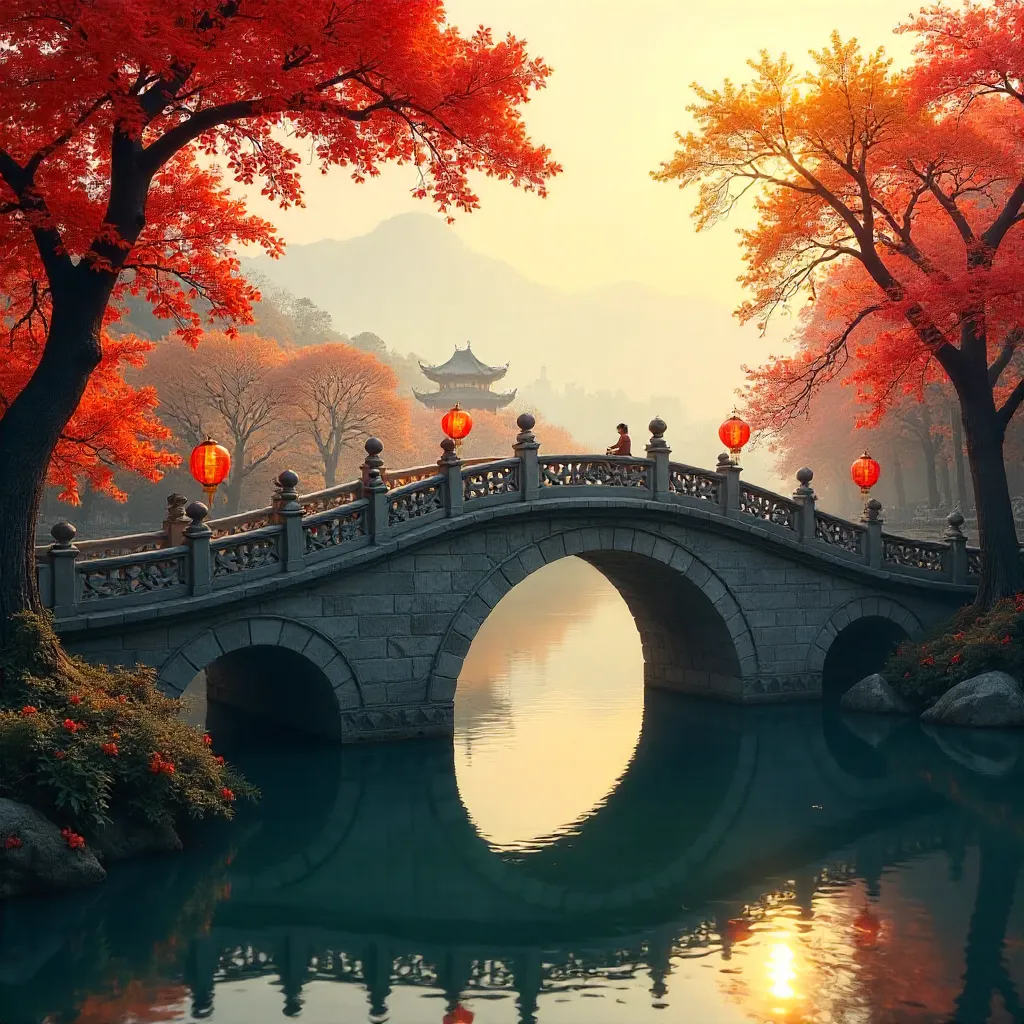 Autumnal Bridge Over Qinhuai River, Nanjing