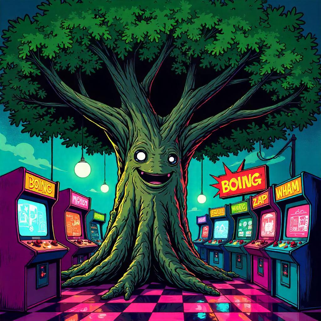 Verdant Hero in Neon Arcade Panels