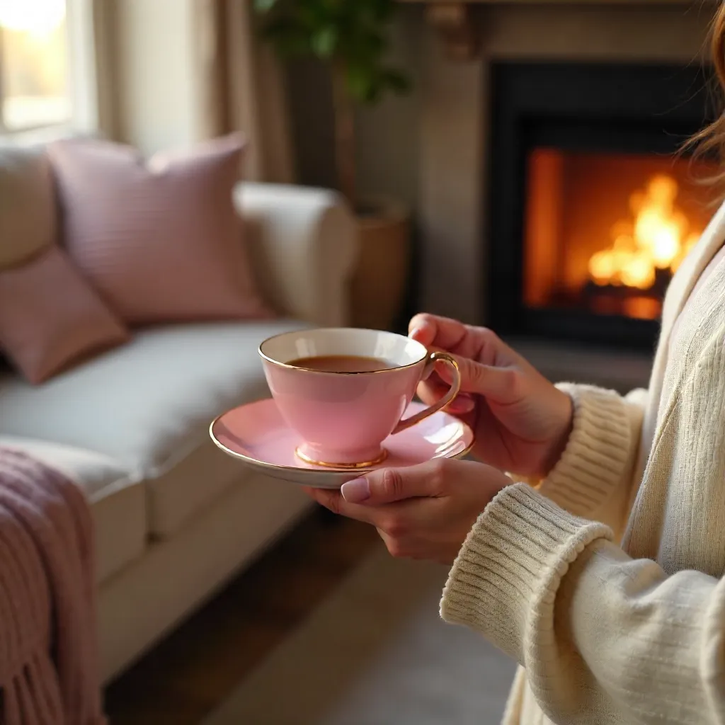 Cozy Afternoon: Pink Teacup in a Warm Setting