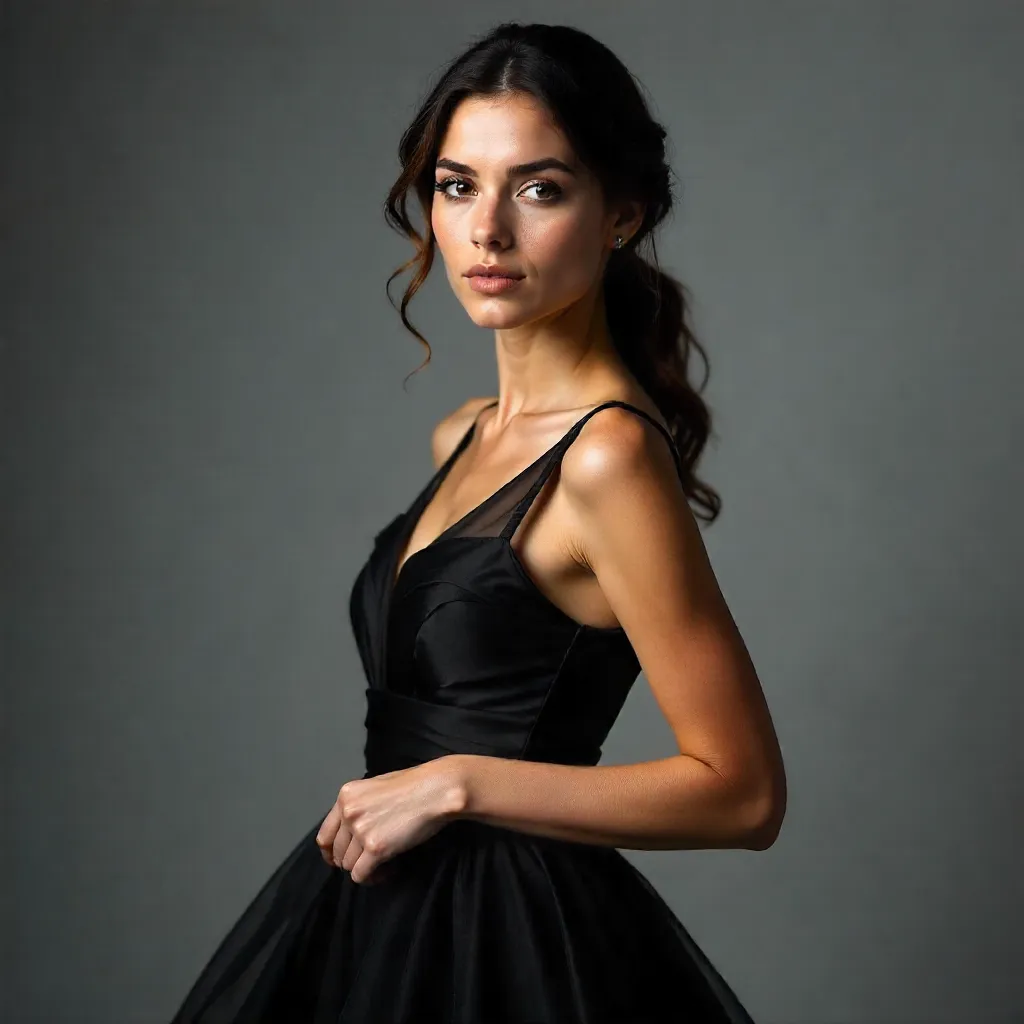 Elegant Portrait: Sheer Black Dress, Neutral Backdrop