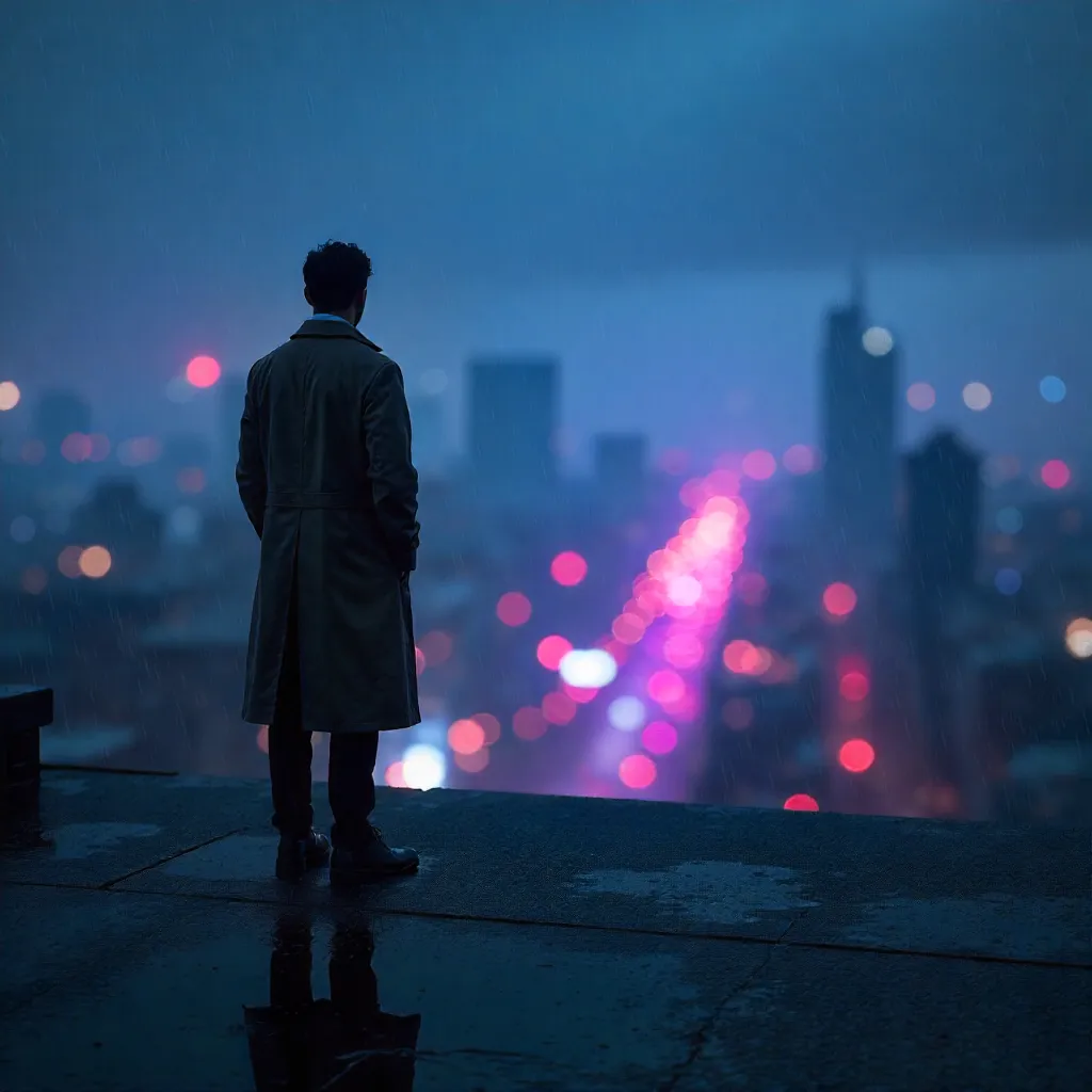 Silhouette Over a Blurred Cityscape