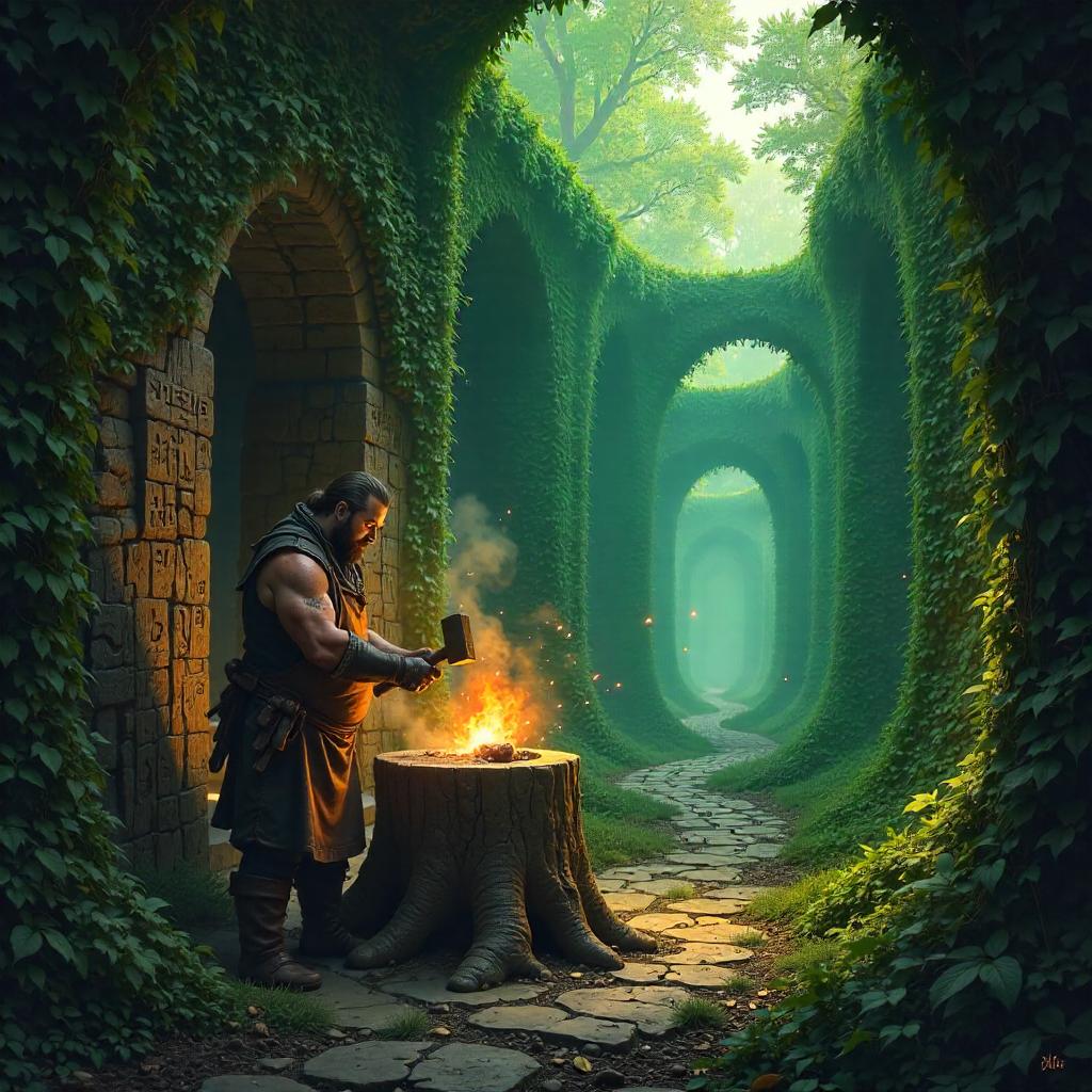 Blacksmith in a Hedge Maze - Concept Art