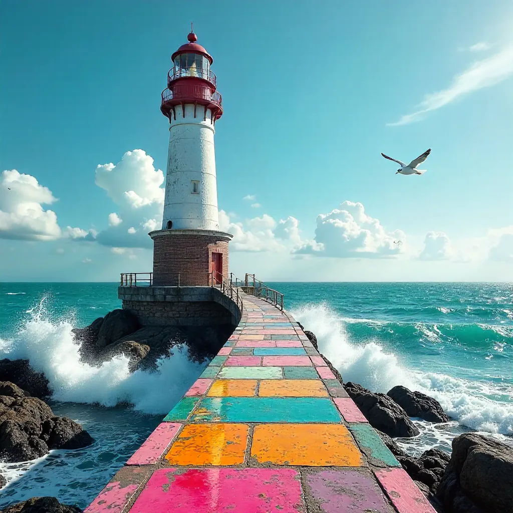 Dramatic Lighthouse on a Colorful Coastal Platform
