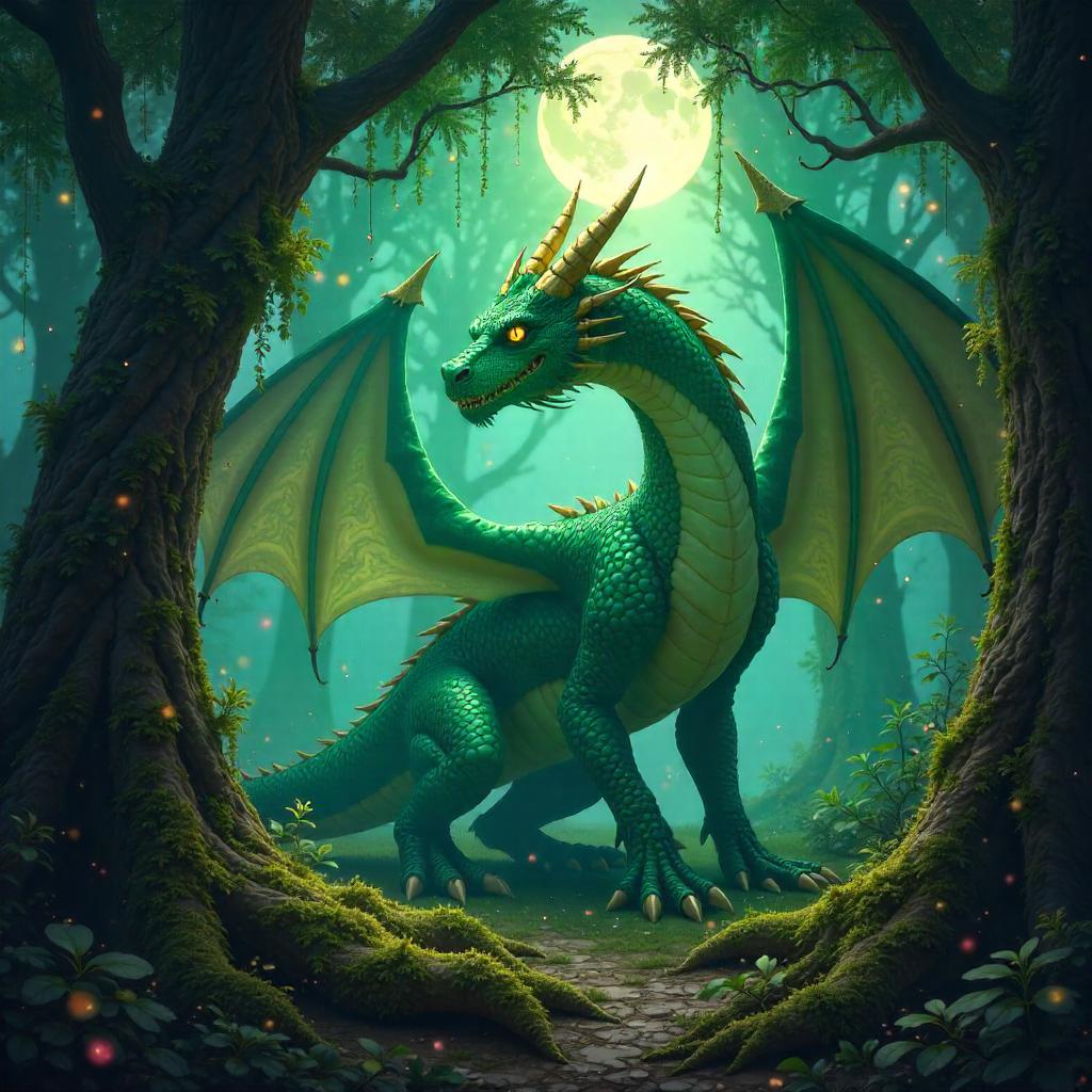 Wyvern Concept Art in an Enchanted Grove