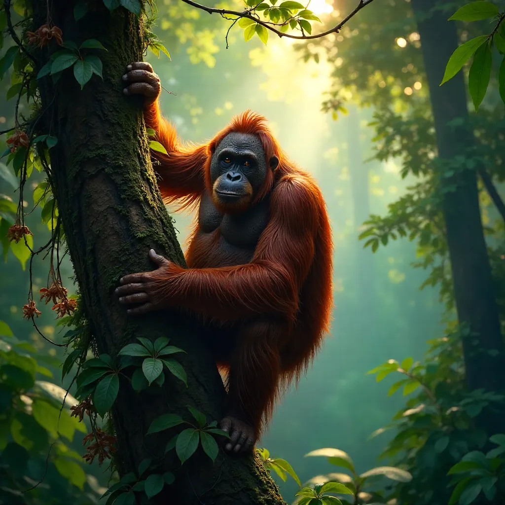 Majestic Sumatran Orangutan in Lush Rainforest