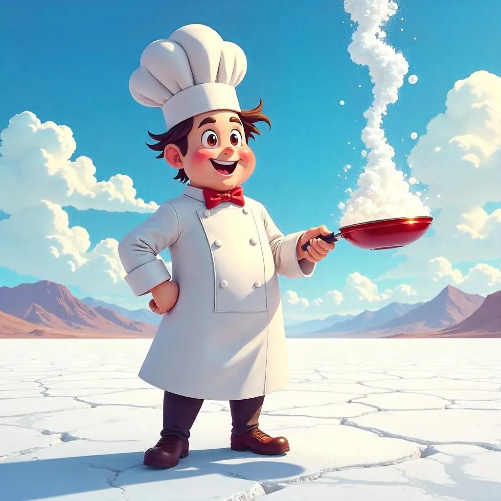 Anime Chef on a Vast Salt Flat at Dusk
