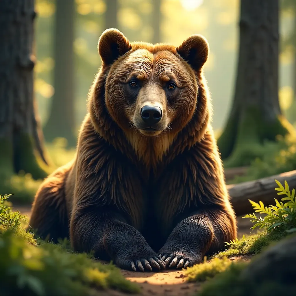 Close-Up Grizzly in Forest: Serene Power