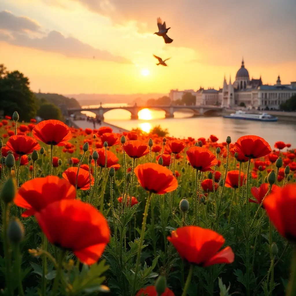Poppies at Sunset Over Budapest Fields