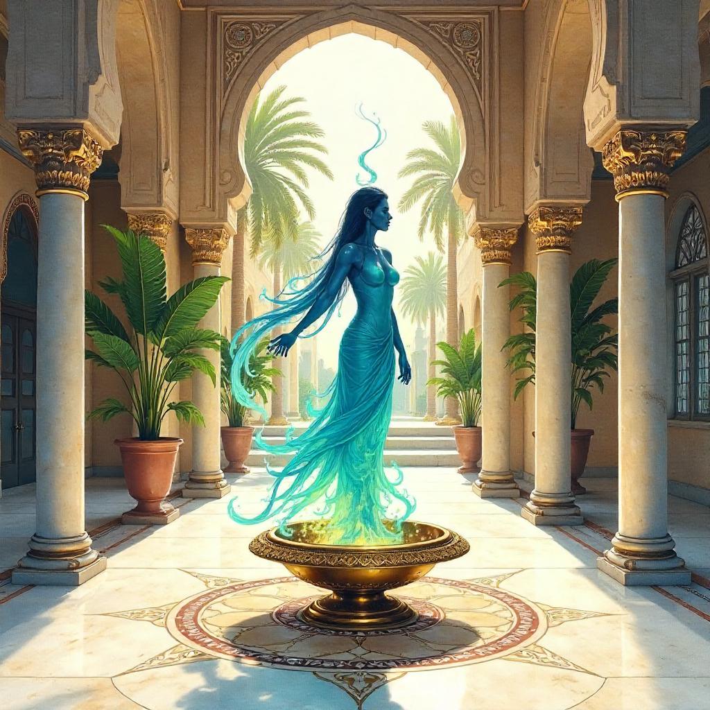 Djinn Emergence in a Watercolor Villa