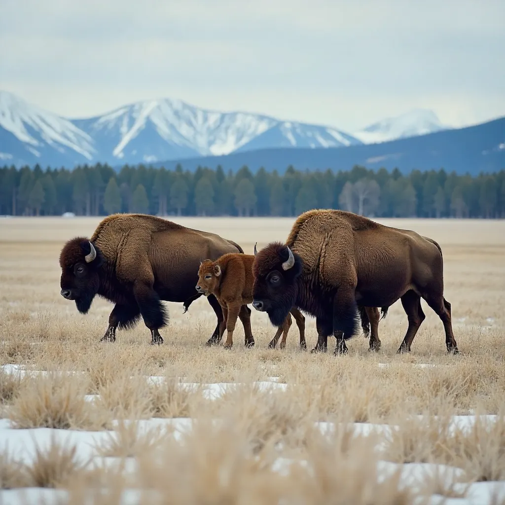 Bison on Yellowstone Grasslands in Early Winter