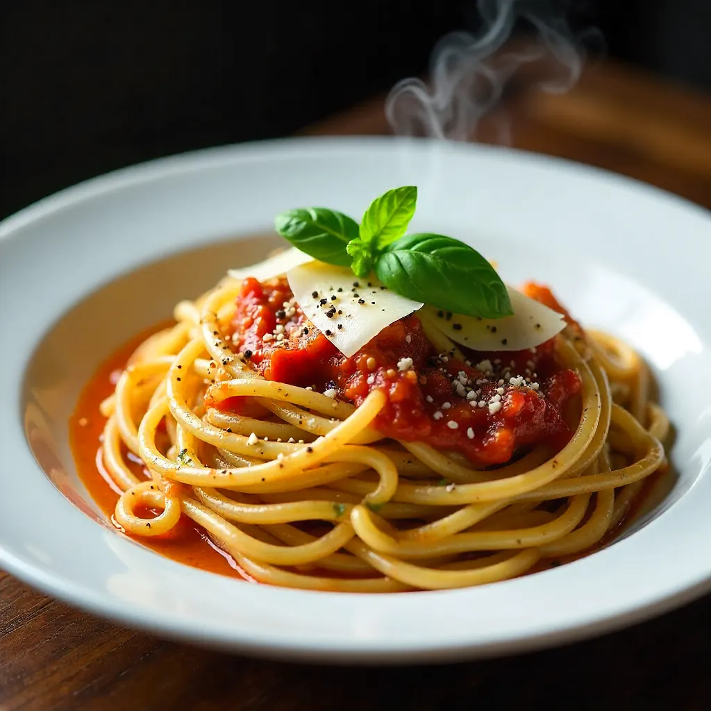 Two-Tone Spaghetti: Tomato and Pesto on a Classic Plate