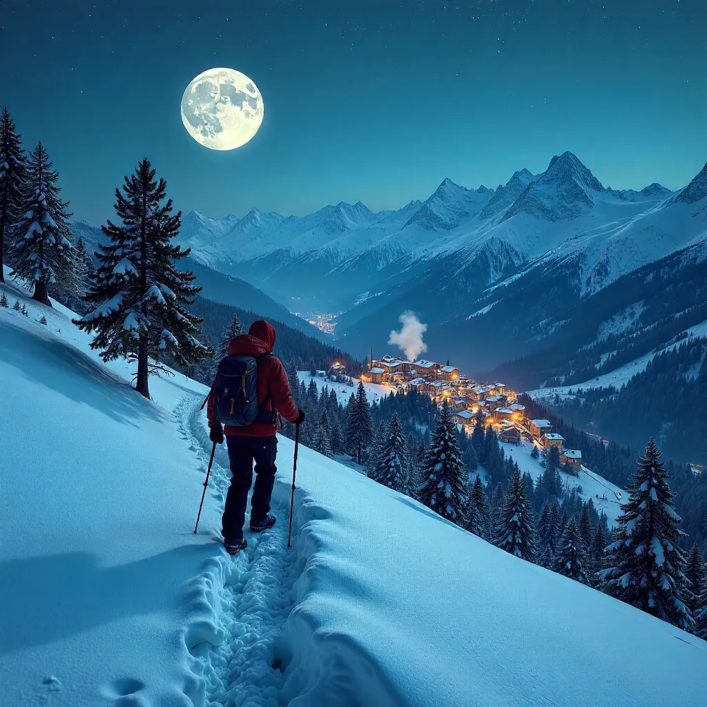 Moonlit Hike Through Veneto Snowfields