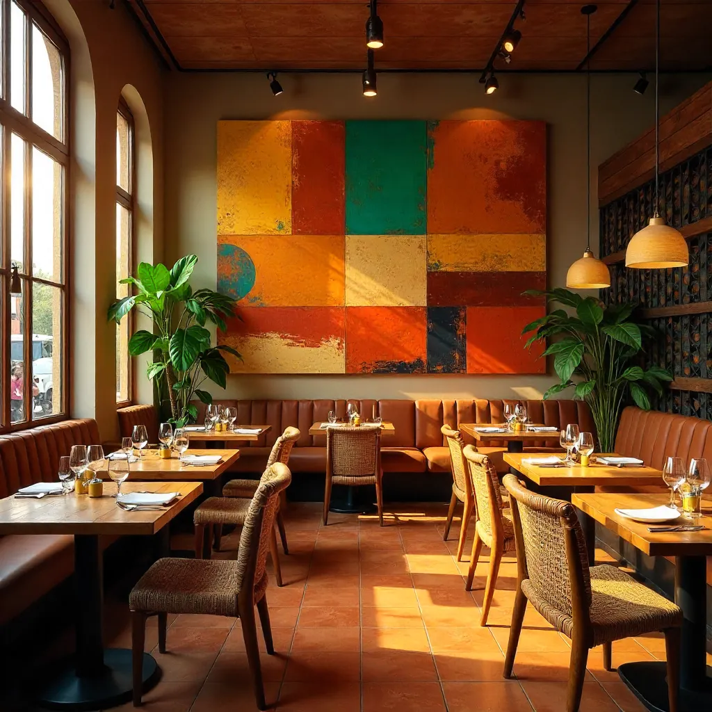 Warm Accra Restaurant with Abstract Wall Art