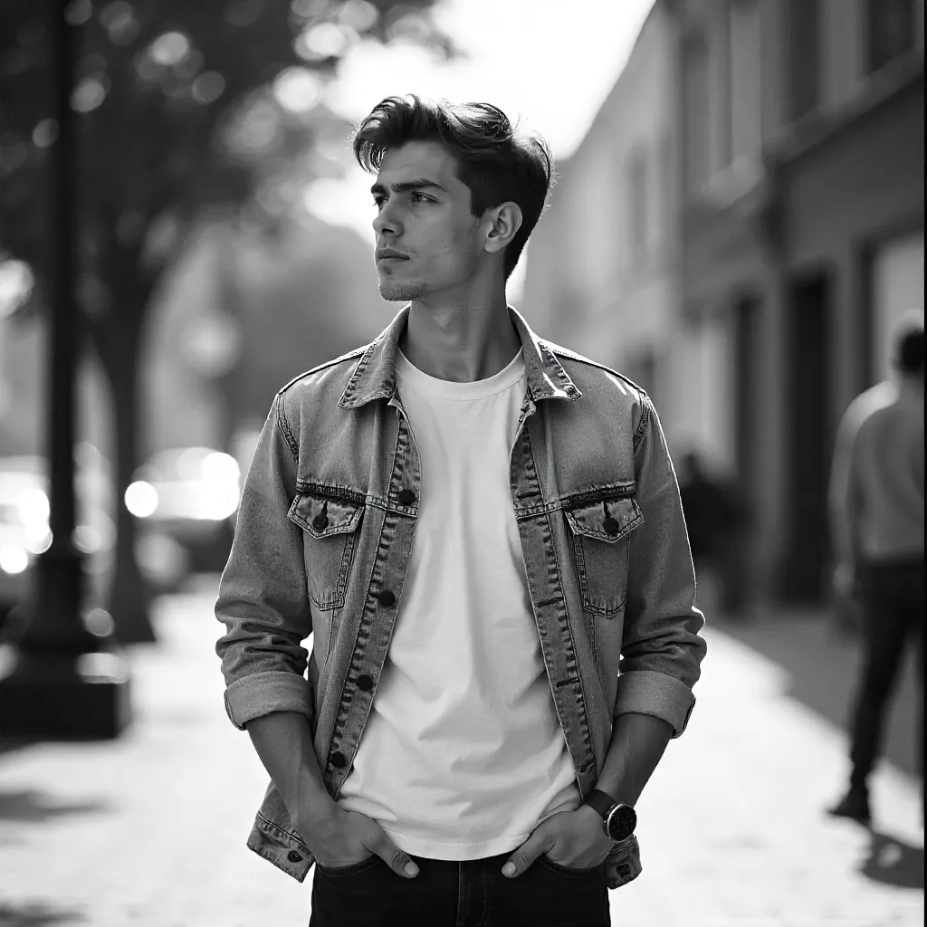 Contemplative Black-and-White Outdoor Portrait
