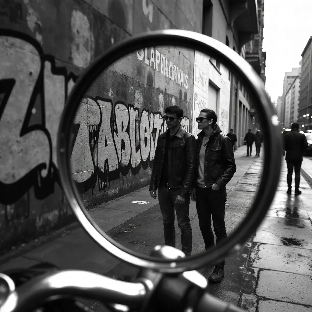 Monochrome Street Reflection in Graffiti Alley