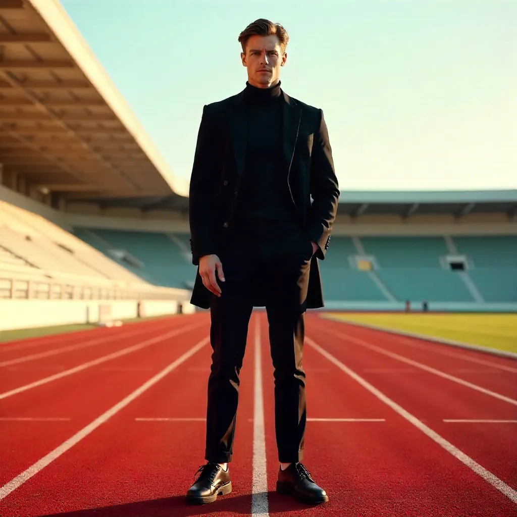 Confident Style on a Red Running Track