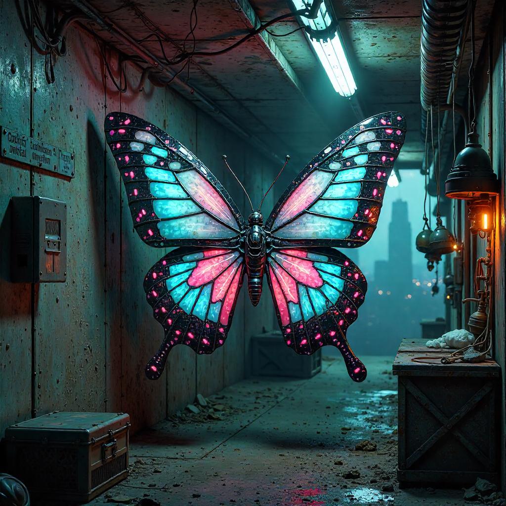Cyberpunk Butterfly in a Bomb Shelter