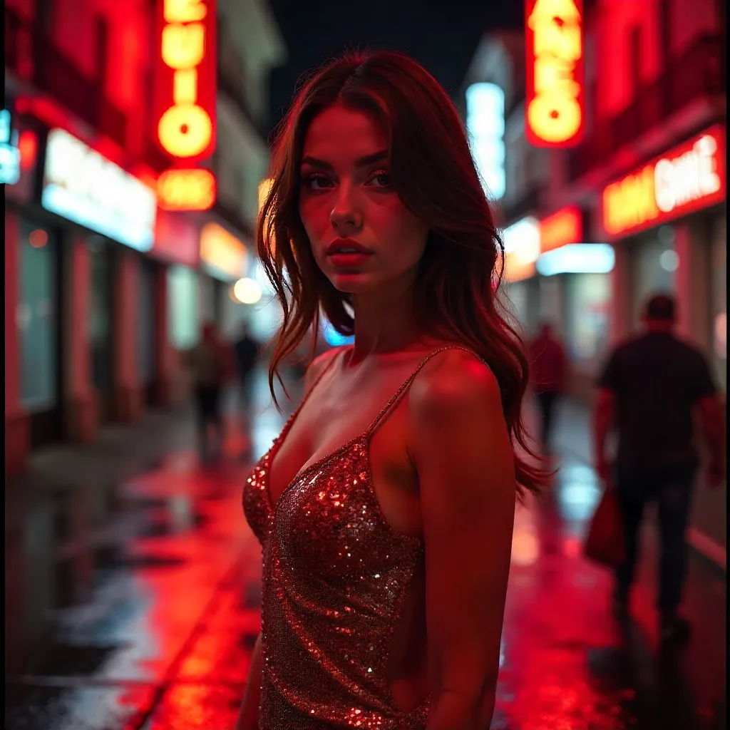 Red-lit Sequin Portrait in Mexico City
