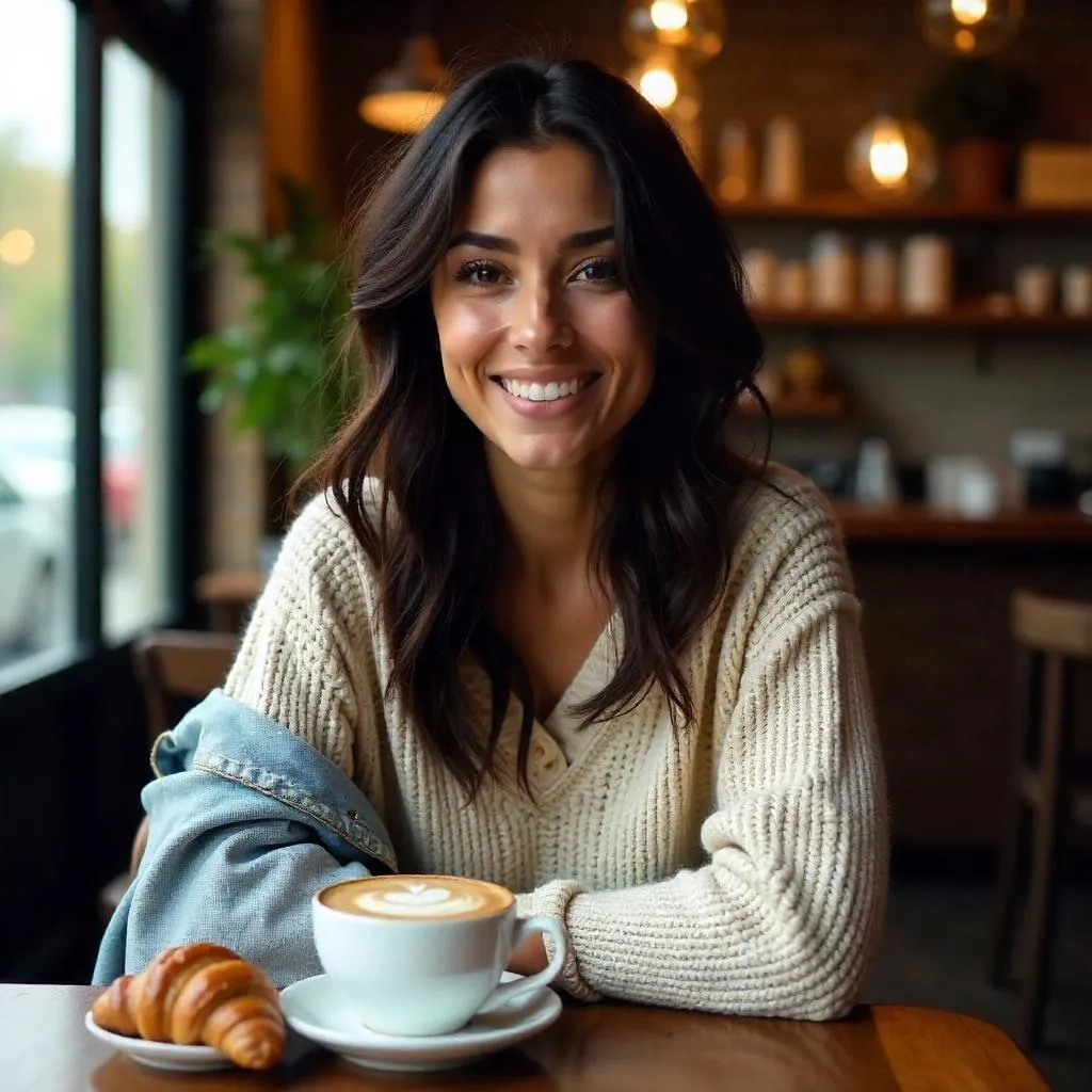 Photorealistic Portrait of a Latina Woman in a Coffee Shop