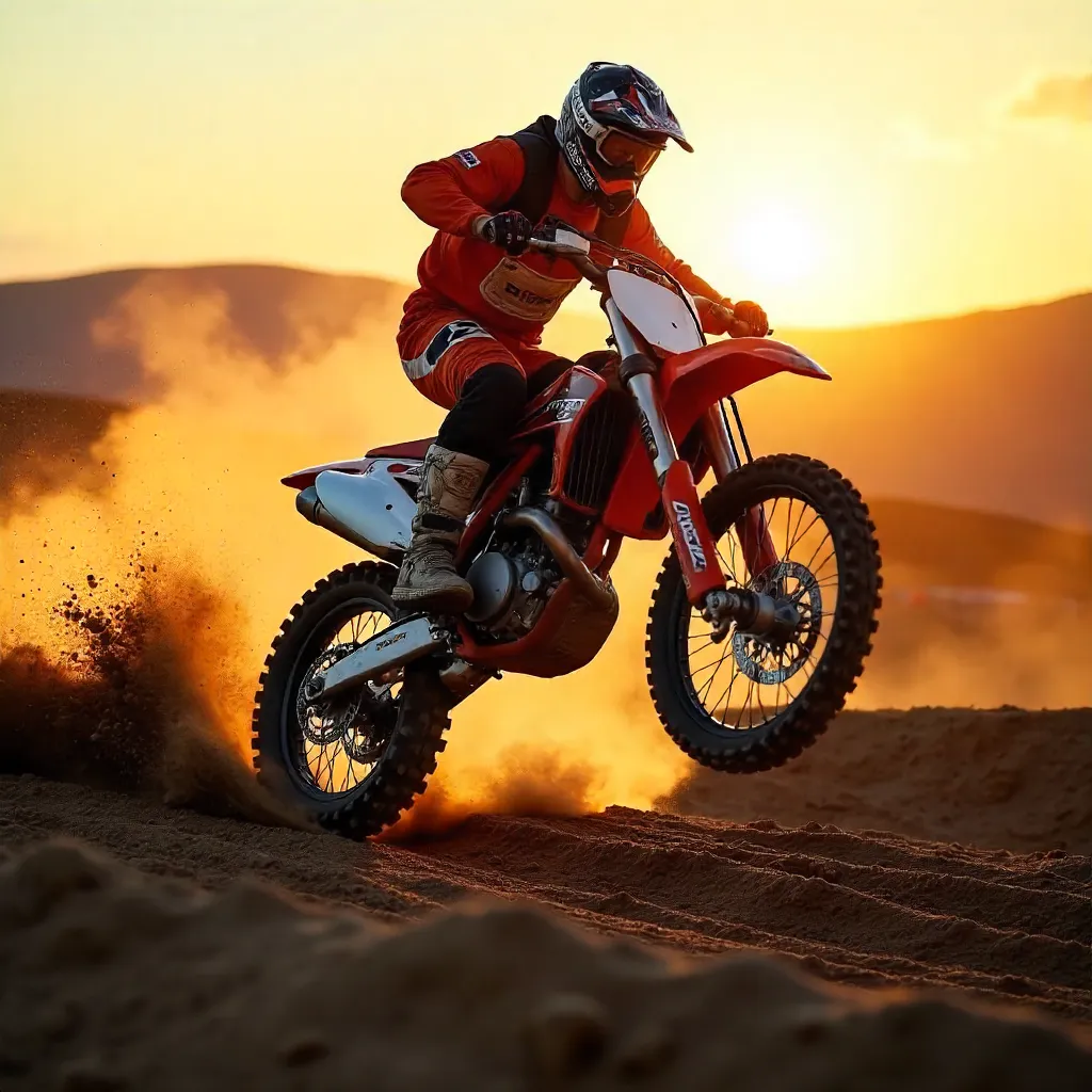 Sunset Motocross Stunt: Dust and Speed