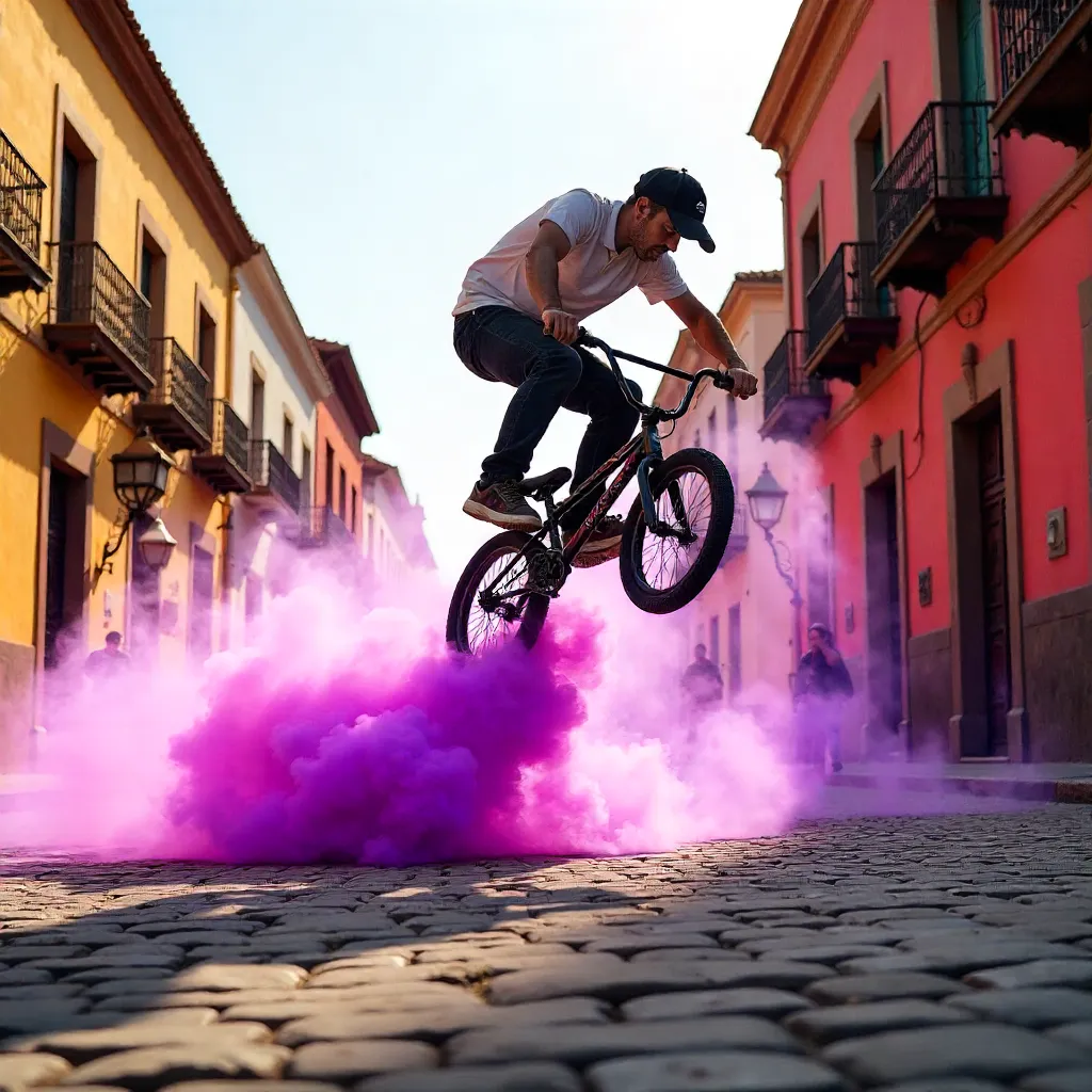 Purple Smoke BMX Trick in Puebla, Mexico
